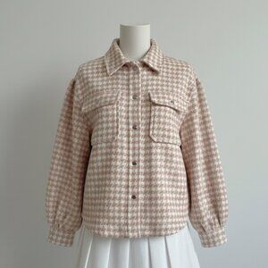 NEW Pink Houndstooth Shirt Jacket